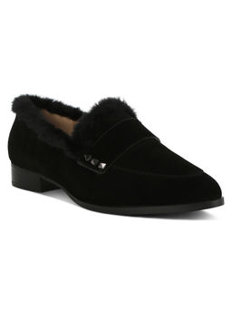 Rag & Co - Black Fur Trim Suede Loafers