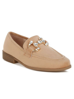 Rag & Co - Beige Diamante Embellished Horse Bit Loafers