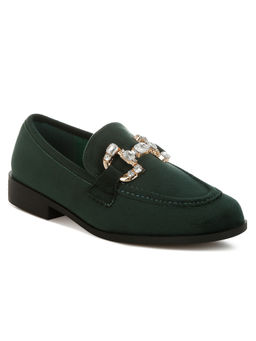 Rag & Co - Green Diamante Embellished Horse Bit Loafers