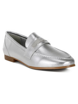 Rag & Co - Silver Rhinestone Strap Metallic Loafers