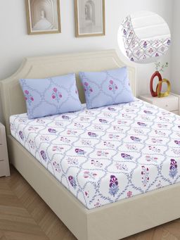 Home Ecstasy - 100% Cotton King Fitted Bedsheet with 2 Pillow Covers
