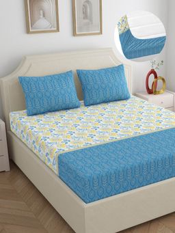 Home Ecstasy - 100% Cotton King Fitted Bedsheet with 2 Pillow Covers