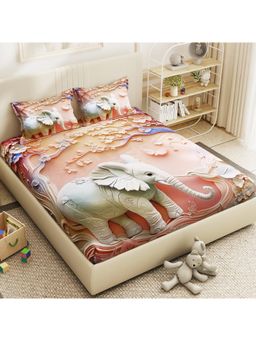 Story@Home - 300 TC Microfiber Double Bedsheet with 2 Pillow Covers Elephant Print