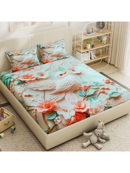 Story@Home - 300 TC Microfiber Double Bedsheet with 2 Pillow Covers Bird Print