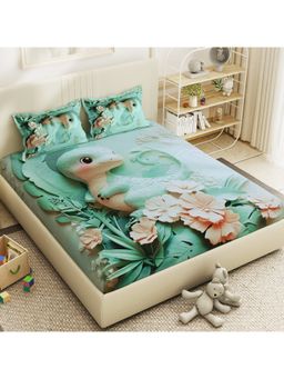 Story@Home - 300 TC Microfiber Double Bedsheet with 2 Pillow Covers Dinosaur Print