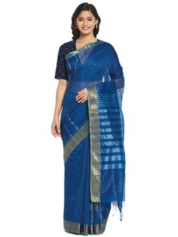 Fabindia - Blue Maheshwari Cotton Silk Sari