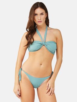 Secrets By ZeroKaata - Women Stretchable Ribbed Halter Swim Bikini Set