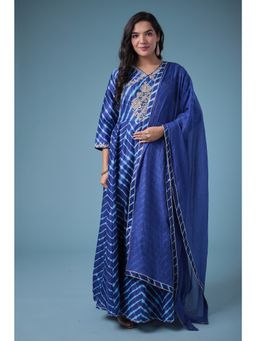 Zari Jaipur - Navy Blue Anarkali Kurta with Dupatta (Set of 2)