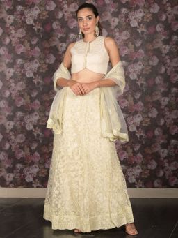 Odette - Off White Embroidered Semi-Stitched Lehenga with Unstitched Blouse and Dupatta (Set of 3)