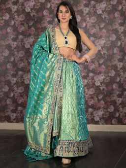 Odette - Green Dual Tone Woven Semi-Stitched Lehenga with Unstitched Blouse and Dupatta (Set of 3)