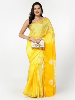 KISHORI - Women Silk Bandhani and Zari Weaving Saree with Unstitched Blouse - Yellow