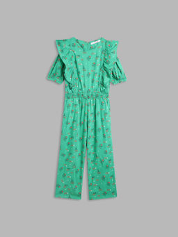 Elle Kids - Girls Green Printed Jumpsuit