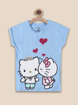 Kidsville - Kids Girls Hello Kitty Blue Printed T-Shirt