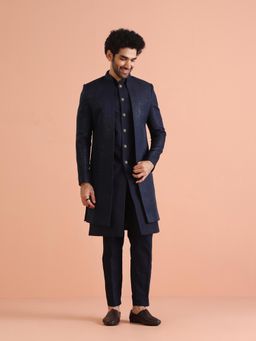 KISAH - Navy Blue Long Jacket with Sherwani and Trouser (Set of 3)