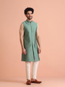 KISAH - Green Solid Long Jacket and Trouser (Set of 2)