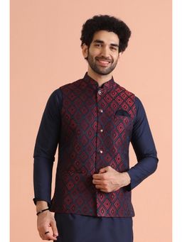 KISAH - Navy Blue Woven Nehru Jacket