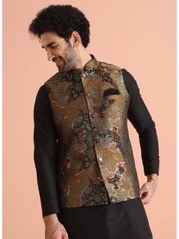 KISAH - Green Woven Nehru Jacket