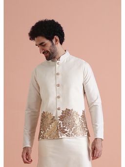 KISAH - Off White Floral Embellished Nehru Jacket