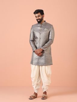 KISAH - Grey Woven Sherwani with Dhoti (Set of 2)