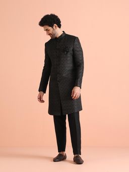 KISAH - Black Embellished Sherwani and Trouser (Set of 2)