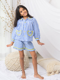 Fairies Forever - Girls Blue Checks Cotton Shirt and Shorts