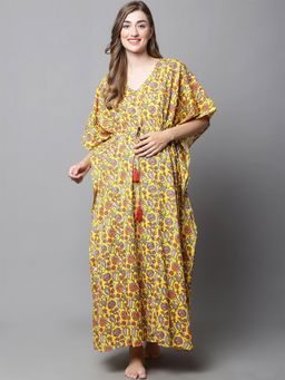 Secret Wish - Yellow & Red Floral Maternity Kaftan