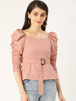 Twenty Dresses by Nykaa Fashion - Pink Solid Sweetheart Neck Peplum Top