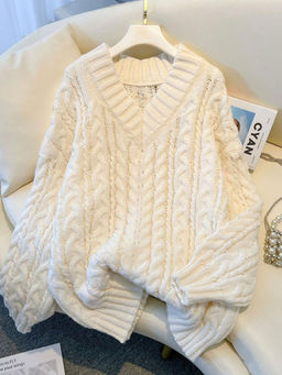 MISS MOSA BY AKANKSHA - Beige V-Neck Pull On Full Sleeves Sweater