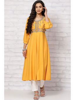 Rangriti - Mustard Viscose Flared Dress