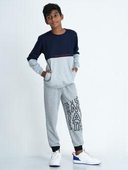 mackly - Boys Grey Melange Printed Track Pant