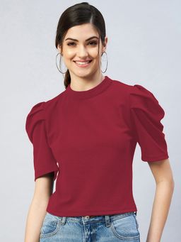 Carlton London - Women Casual Maroon Solid Regular Top