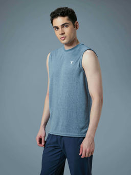Technosport - Men Blue Double Cool Slim Fit Round Neck Sports Tank