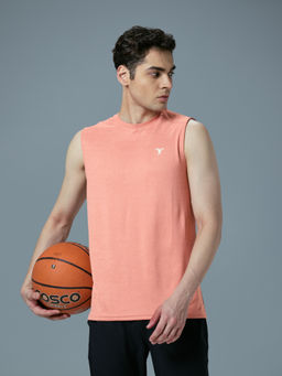 Technosport - Men Peach Double Cool Slim Fit Round Neck Sports Tank