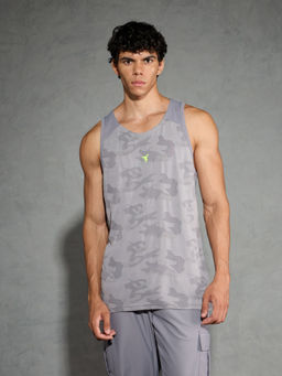 Technosport - Men Grey Ventmesh Self Design Slim Fit Round Neck Sports Tank
