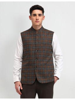 Arrow - Checks Brown & Grey Sleeveless Formal Blazer