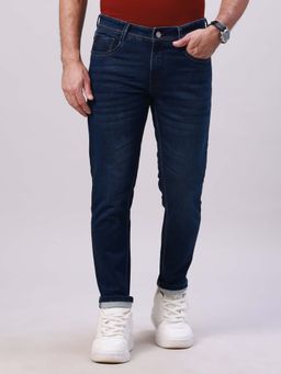 Classic Polo - Men's Navy Blue Solid Cotton Ankle Fit Jeans