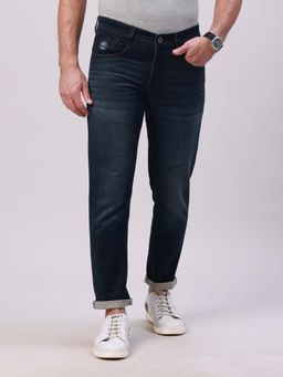 Classic Polo - Men's Dark Navy Blue Solid Cotton Ankle Fit Jeans