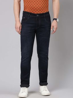 Classic Polo - Men's Dark Navy Blue Solid Cotton Ankle Fit Jeans