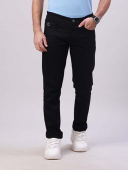 Classic Polo - Men's Black Solid Cotton Slim Fit Jeans