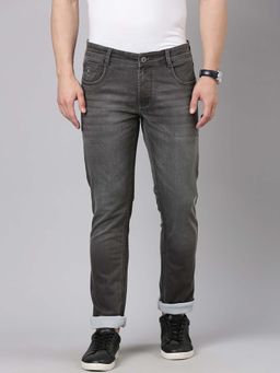 Classic Polo - Men's Dark Grey Solid Cotton Slim Fit Jeans