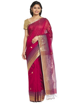 Fabindia - Magenta Maheshwari Cotton Silk Saree