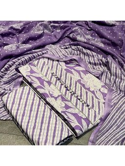 SALWAR STUDIO - Purple and White Cotton Unstitched Printed Dress Material