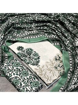 SALWAR STUDIO - White and Green Cotton Unstitched Printed Dress Material