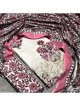 SALWAR STUDIO - White and Pink Cotton Unstitched Printed Dress Material