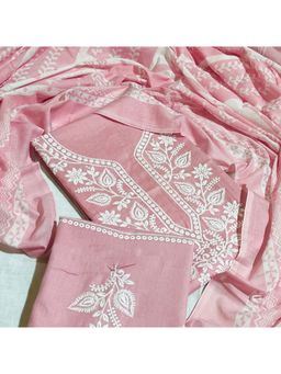 SALWAR STUDIO - Pink Cotton Unstitched Embroidered Salwar Suit Dress Material