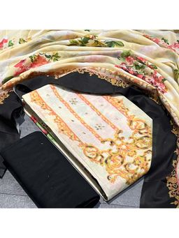 SALWAR STUDIO - Beige and Black Cotton Unstitched Printed Dress Material