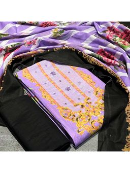 SALWAR STUDIO - Purple and Black Cotton Unstitched Printed Dress Material