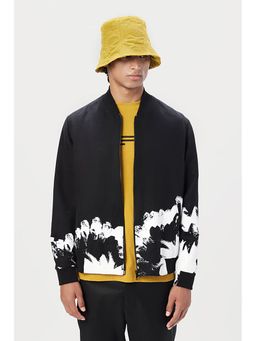 Genes Lecoanet Hemant - Black Linen Printed Bomber Jacket