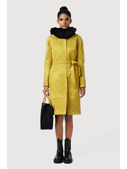 Genes Lecoanet Hemant - Mustard Slim Fit High Neck Coat with Tie-Up Waist Strap