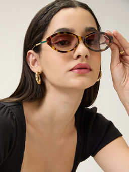 Twenty Dresses by Nykaa Fashion - Brown Animal Print Oval Sunglasses